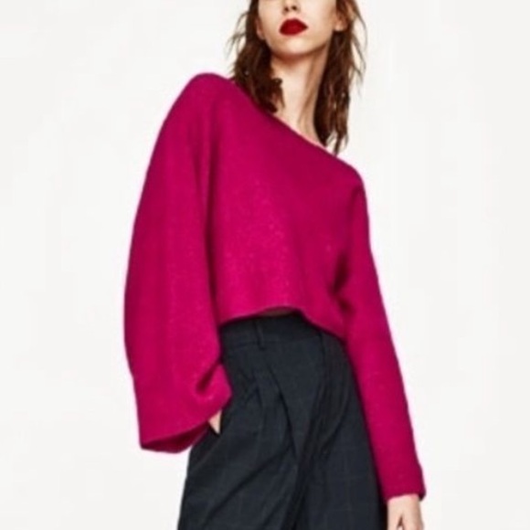 Zara Cropped Wide Sleeve Sweater Fuchsia Size Small - Picture 2 of 11